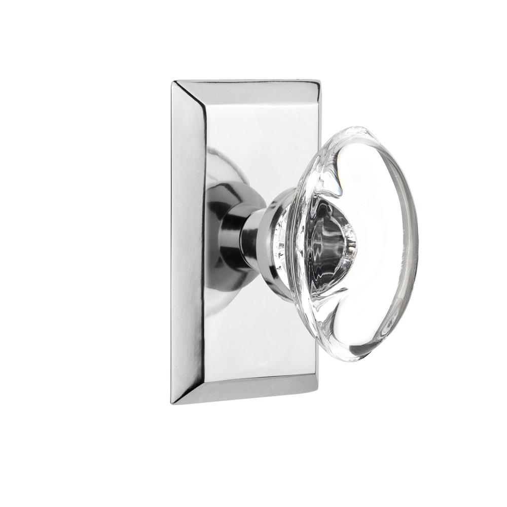 Nostalgic Warehouse STUOCC Privacy Knob Studio Plate with Oval Clear Crystal Knob in Bright Chrome